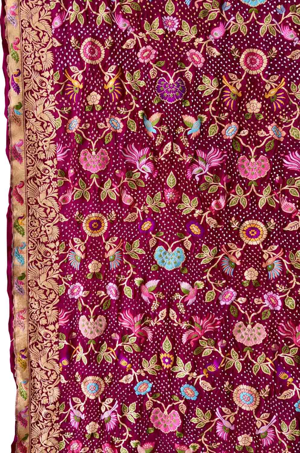 Elegant Purple Pure Georgette Banarasi Bandhani Meenakari With Rai Bandhej Work Saree - Luxurion World