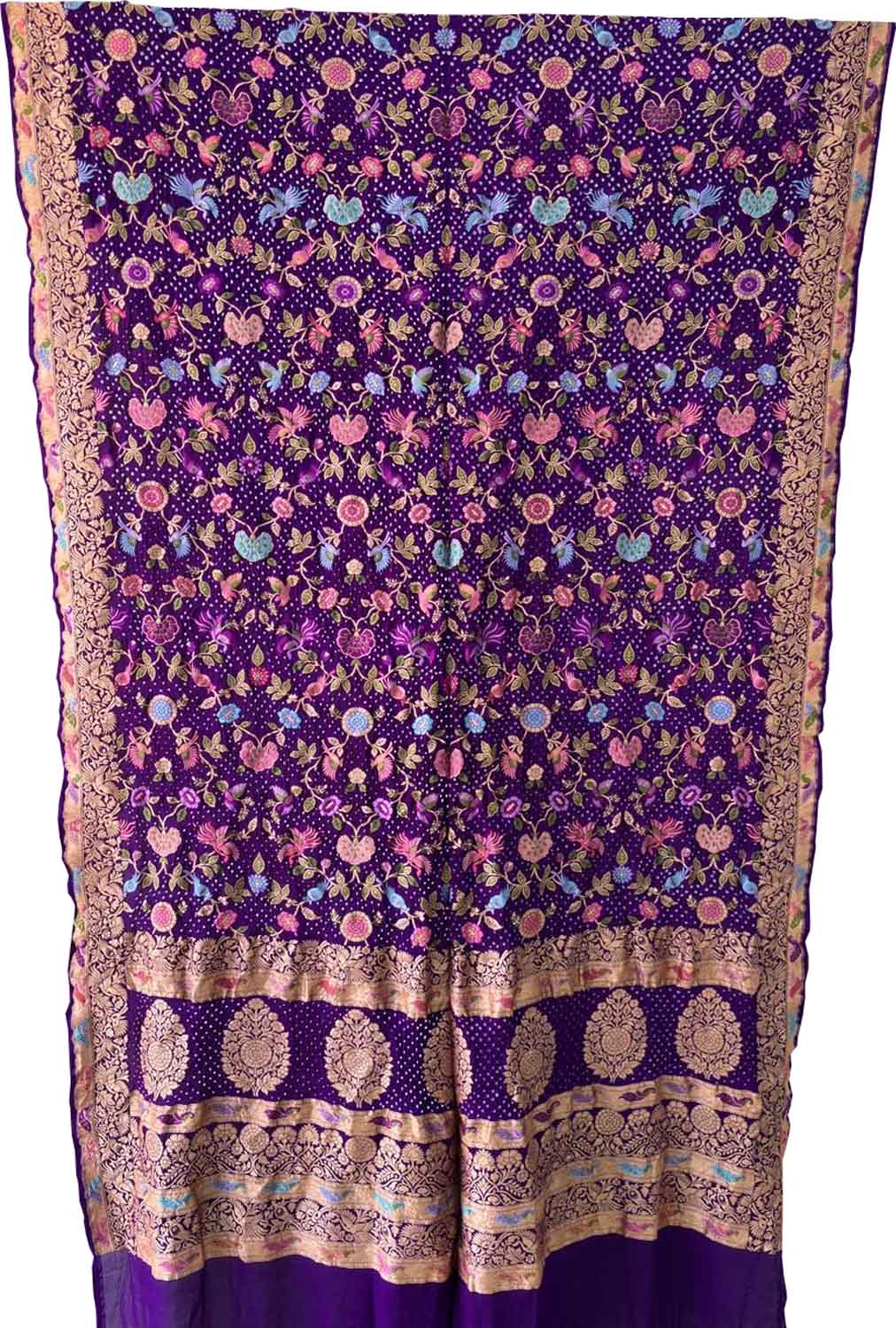 Elegant Purple Pure Georgette Banarasi Bandhani Meenakari With Rai Bandhej Work Saree - Luxurion World
