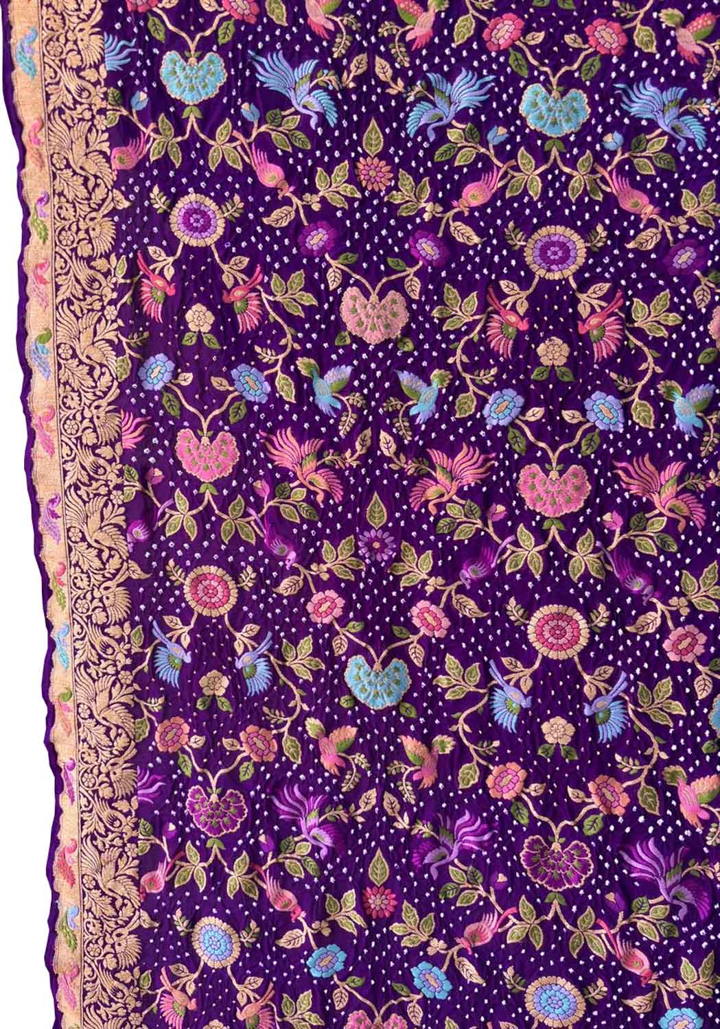 Elegant Purple Pure Georgette Banarasi Bandhani Meenakari With Rai Bandhej Work Saree - Luxurion World