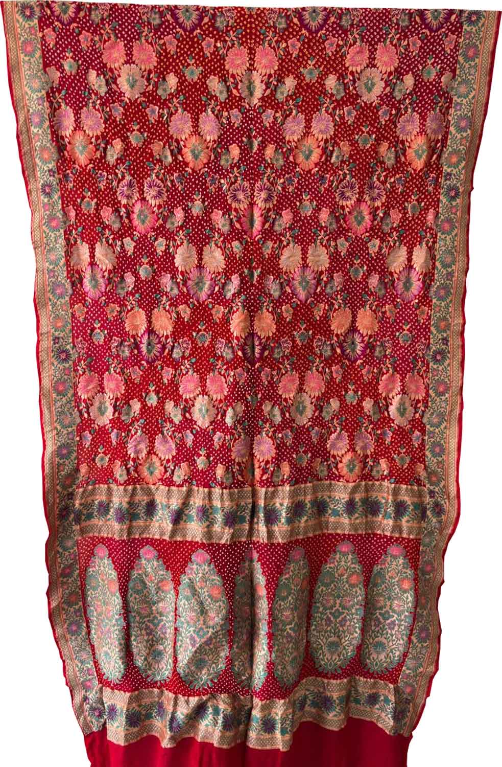 Red Pure Georgette Banarasi Bandhani Meenakari With Rai Bandhej Work Saree - Luxurion World