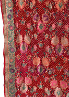Red Pure Georgette Banarasi Bandhani Meenakari With Rai Bandhej Work Saree - Luxurion World