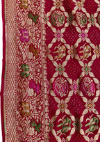 Red Banarasi Bandhani Pure Georgette Saree - Luxurion World