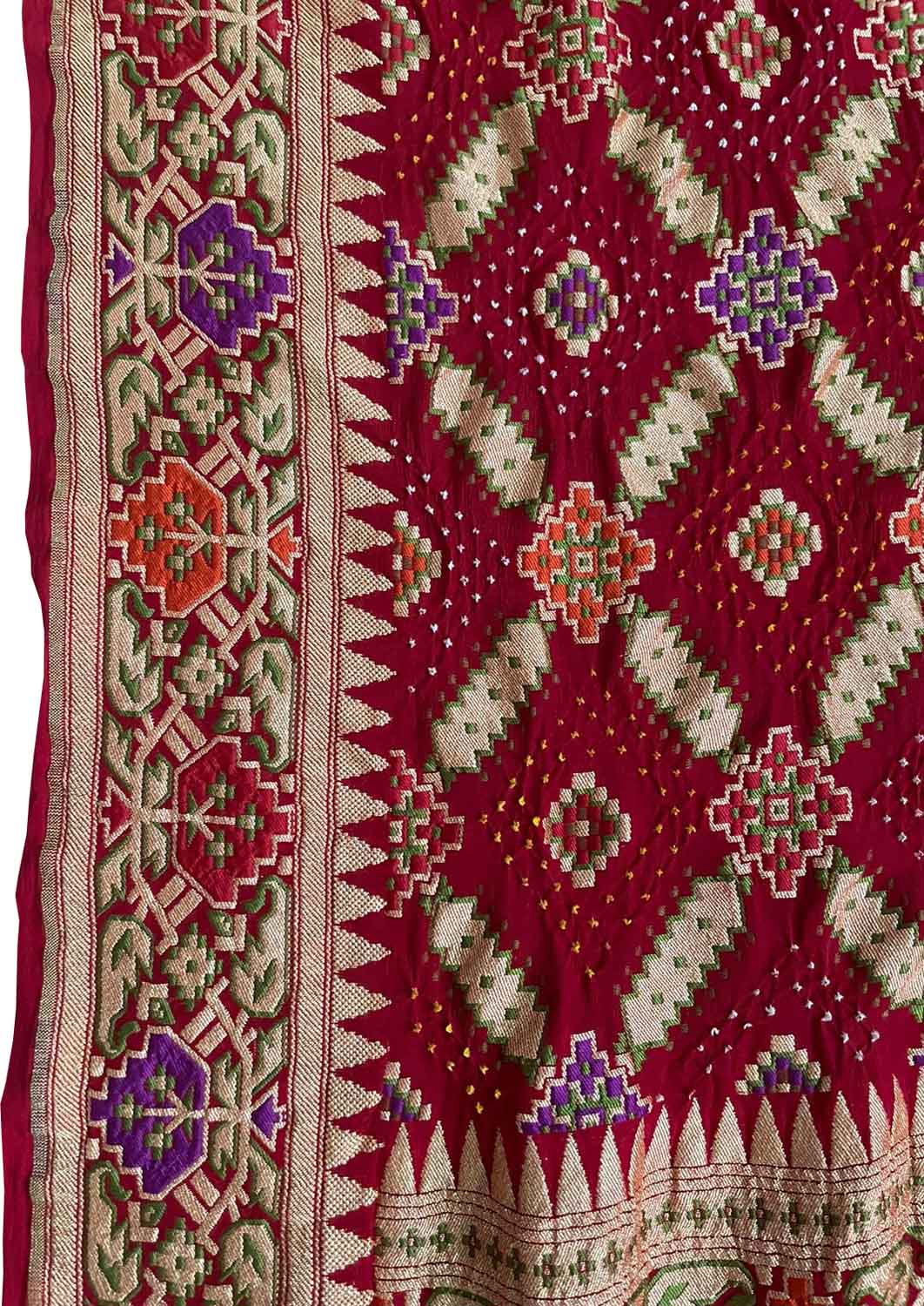 Red Banarasi Bandhani Pure Georgette Saree - Luxurion World