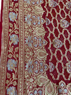 Red Banarasi Bandhani Pure Georgette Saree - Luxurion World