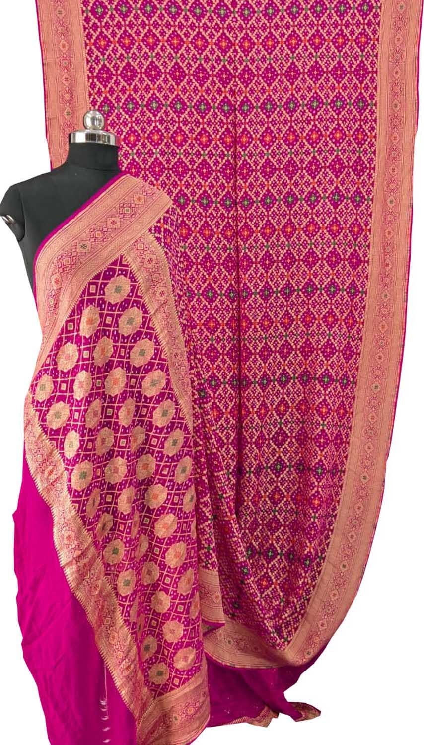 Exquisite Pink Banarasi Bandhani Georgette Saree - Luxurion World