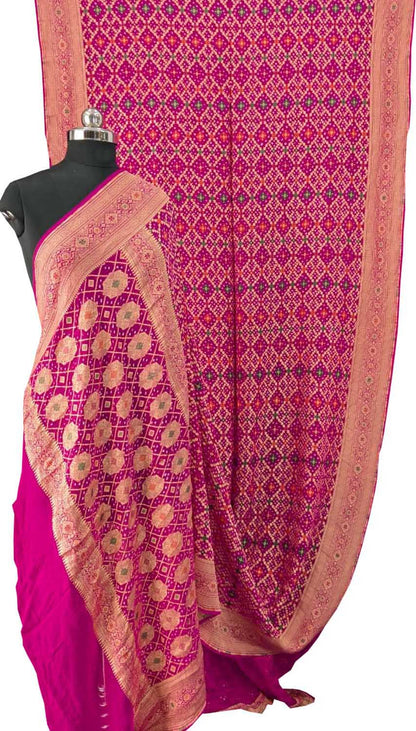 Exquisite Pink Banarasi Bandhani Georgette Saree - Luxurion World