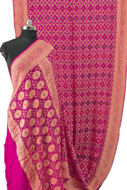 Exquisite Pink Banarasi Bandhani Georgette Saree - Luxurion World