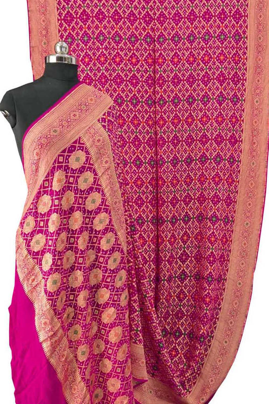 Exquisite Pink Banarasi Bandhani Georgette Saree - Luxurion World