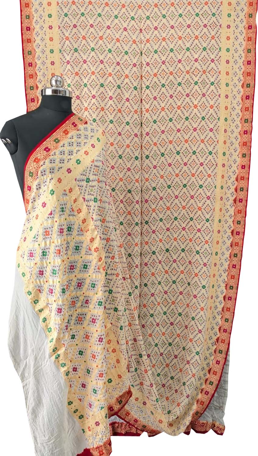 Graceful Off White Banarasi Bandhani Saree - Luxurion World