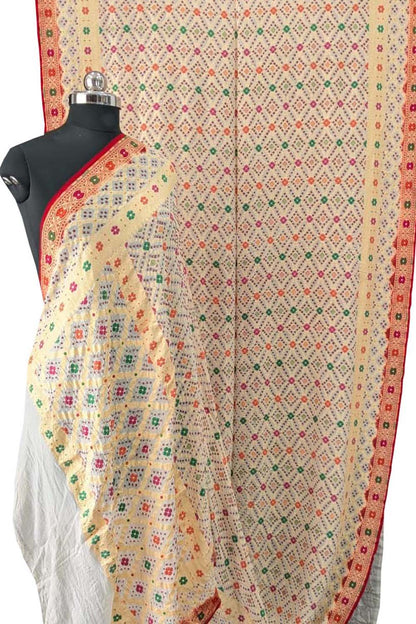 Graceful Off White Banarasi Bandhani Saree - Luxurion World