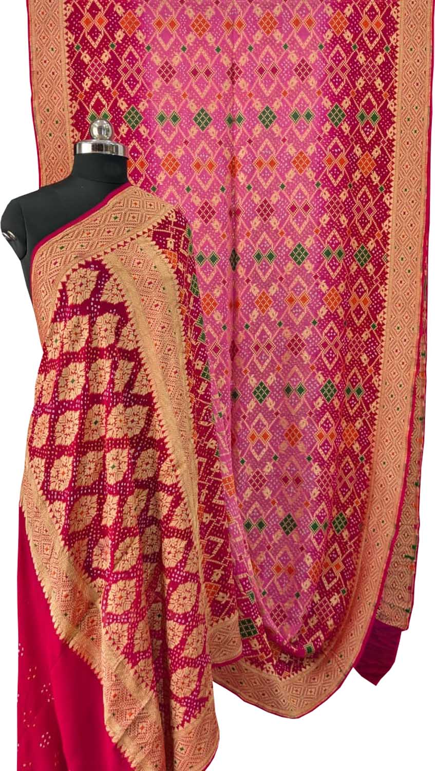 Exquisite Pink Banarasi Bandhani Georgette Saree - Luxurion World