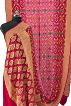 Exquisite Pink Banarasi Bandhani Georgette Saree - Luxurion World