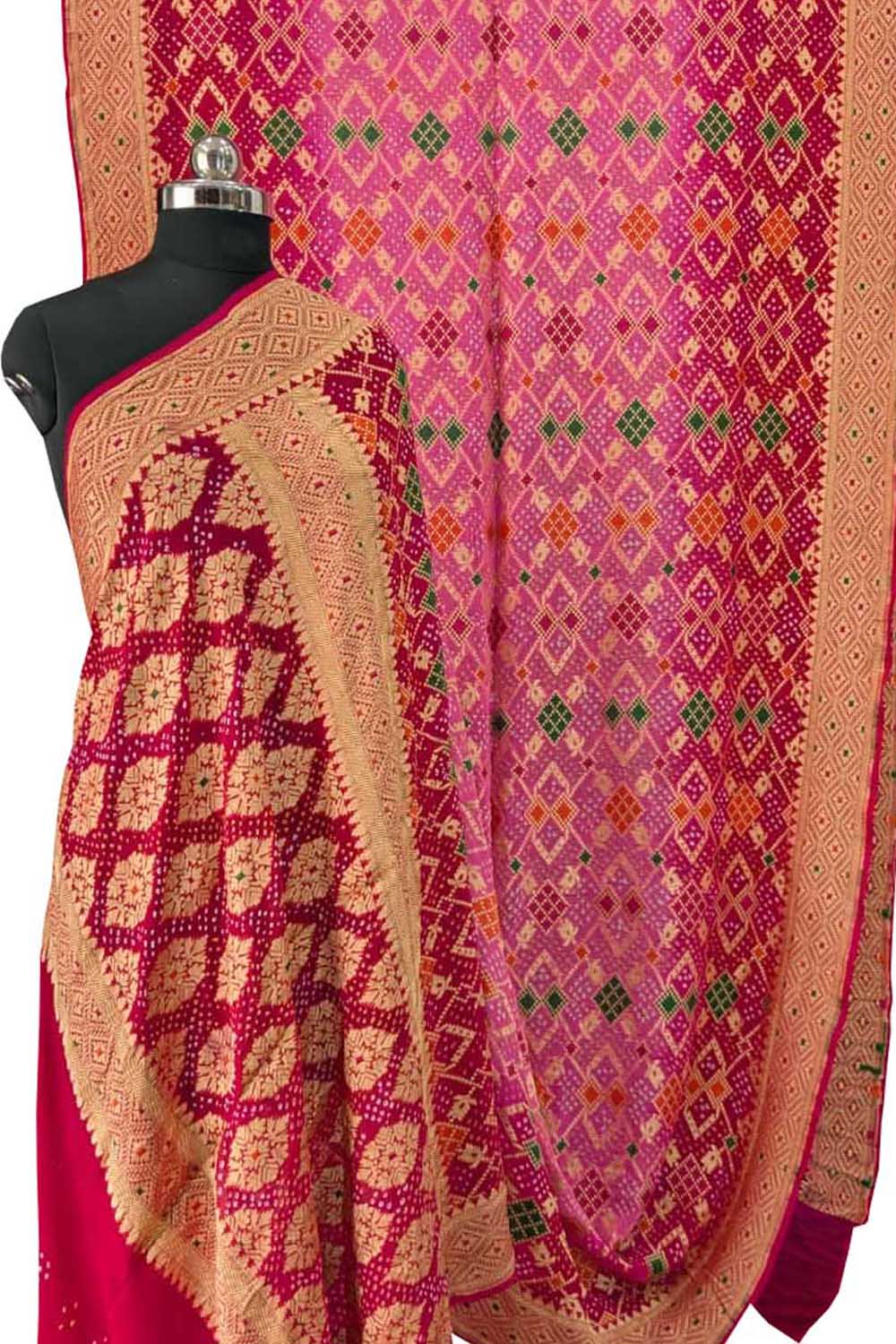 Exquisite Pink Banarasi Bandhani Georgette Saree - Luxurion World