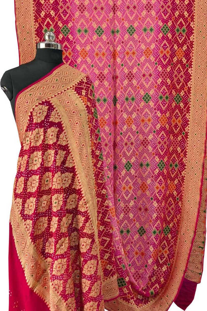Exquisite Pink Banarasi Bandhani Georgette Saree - Luxurion World