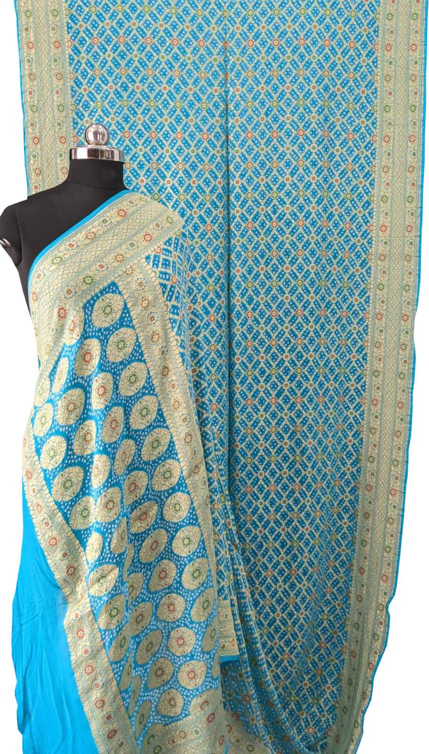 Stunning Blue Banarasi Bandhani Georgette Saree - Luxurion World