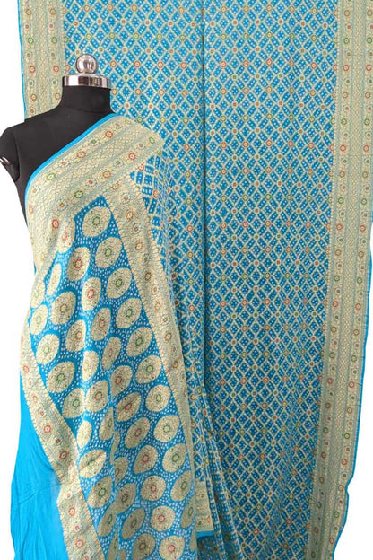 Stunning Blue Banarasi Bandhani Georgette Saree - Luxurion World