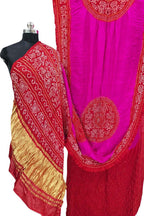 Vibrant Red & Pink Bandhani Gajji Silk Saree - Luxurion World