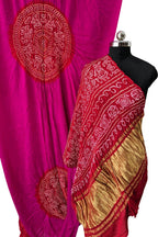 Vibrant Red & Pink Bandhani Gajji Silk Saree - Luxurion World