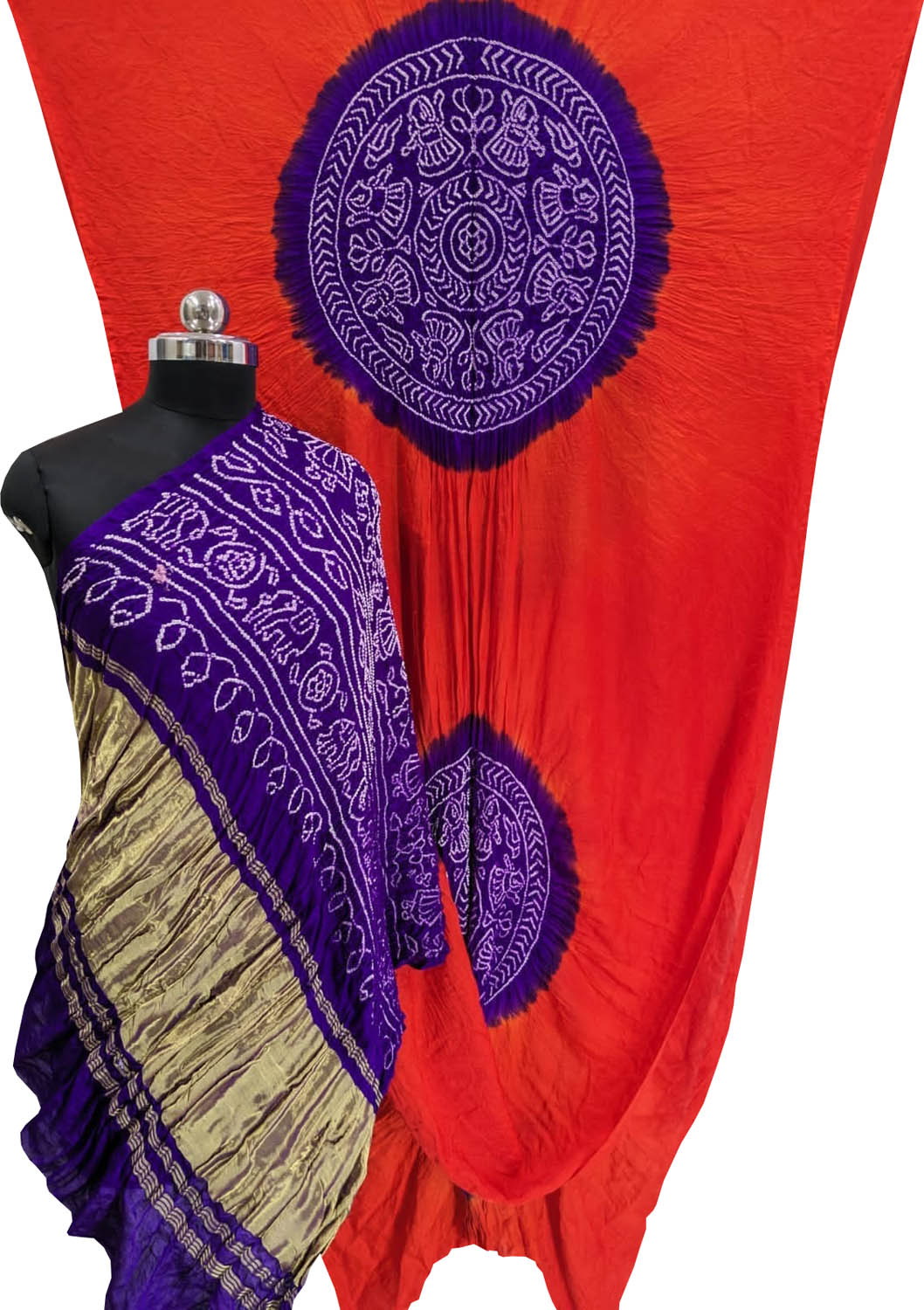 Vibrant Bandhani Gajji Silk Saree in Purple and Red - Luxurion World