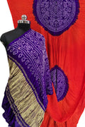 Vibrant Bandhani Gajji Silk Saree in Purple and Red - Luxurion World