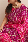 Vibrant Pink & Purple Bandhani Pure Gajji Silk Gharchola Saree - Luxurion World