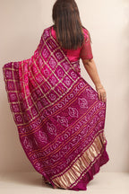 Vibrant Pink & Purple Bandhani Pure Gajji Silk Gharchola Saree - Luxurion World