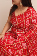 Stunning Red Bandhani Pure Gajji Silk Gharchola Saree - Luxurion World