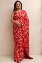 Stunning Red Bandhani Pure Gajji Silk Gharchola Saree - Luxurion World
