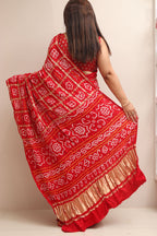 Stunning Red Bandhani Pure Gajji Silk Gharchola Saree - Luxurion World