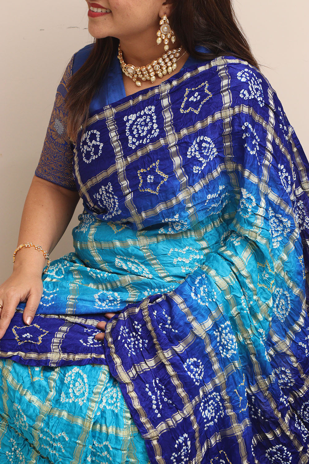 Blue Bandhani Pure Gajji Silk Saree: Elegant and Timeless - Luxurion World