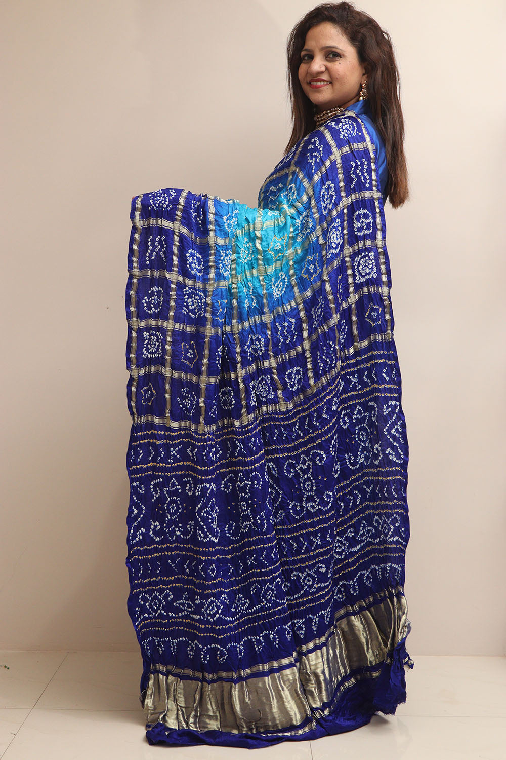 Blue Bandhani Pure Gajji Silk Saree: Elegant and Timeless - Luxurion World