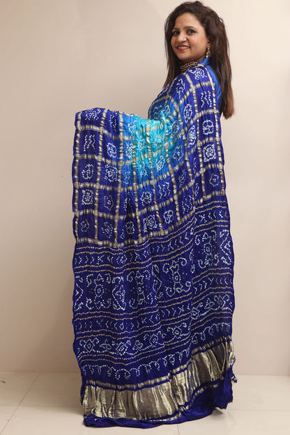 Blue Bandhani Pure Gajji Silk Saree: Elegant and Timeless - Luxurion World
