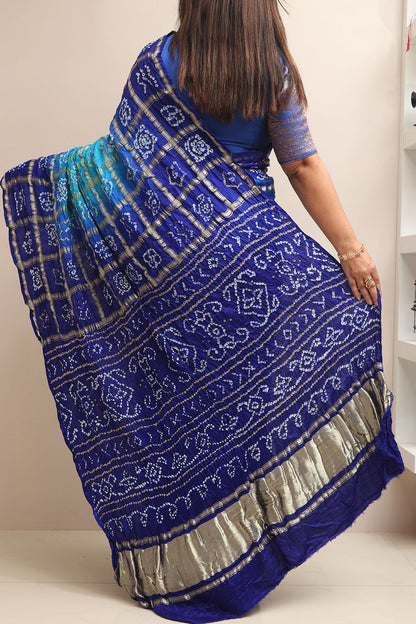 Blue Bandhani Pure Gajji Silk Saree: Elegant and Timeless - Luxurion World