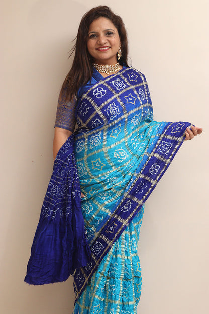 Blue Bandhani Pure Gajji Silk Saree: Elegant and Timeless - Luxurion World