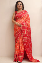 Red & Orange Bandhani Pure Gajji Silk Gharchola Saree - Luxurion World