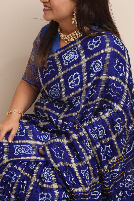 Elegant Blue Bandhani Pure Gajji Silk Saree - Luxurion World