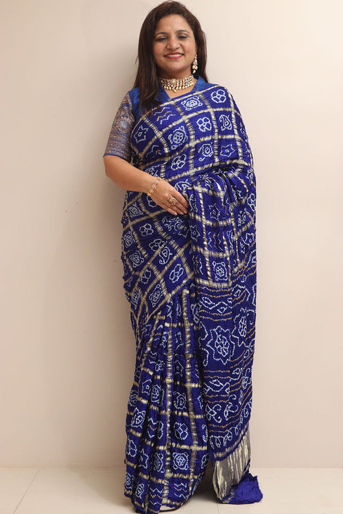 Elegant Blue Bandhani Pure Gajji Silk Gharchola Saree - Luxurion World