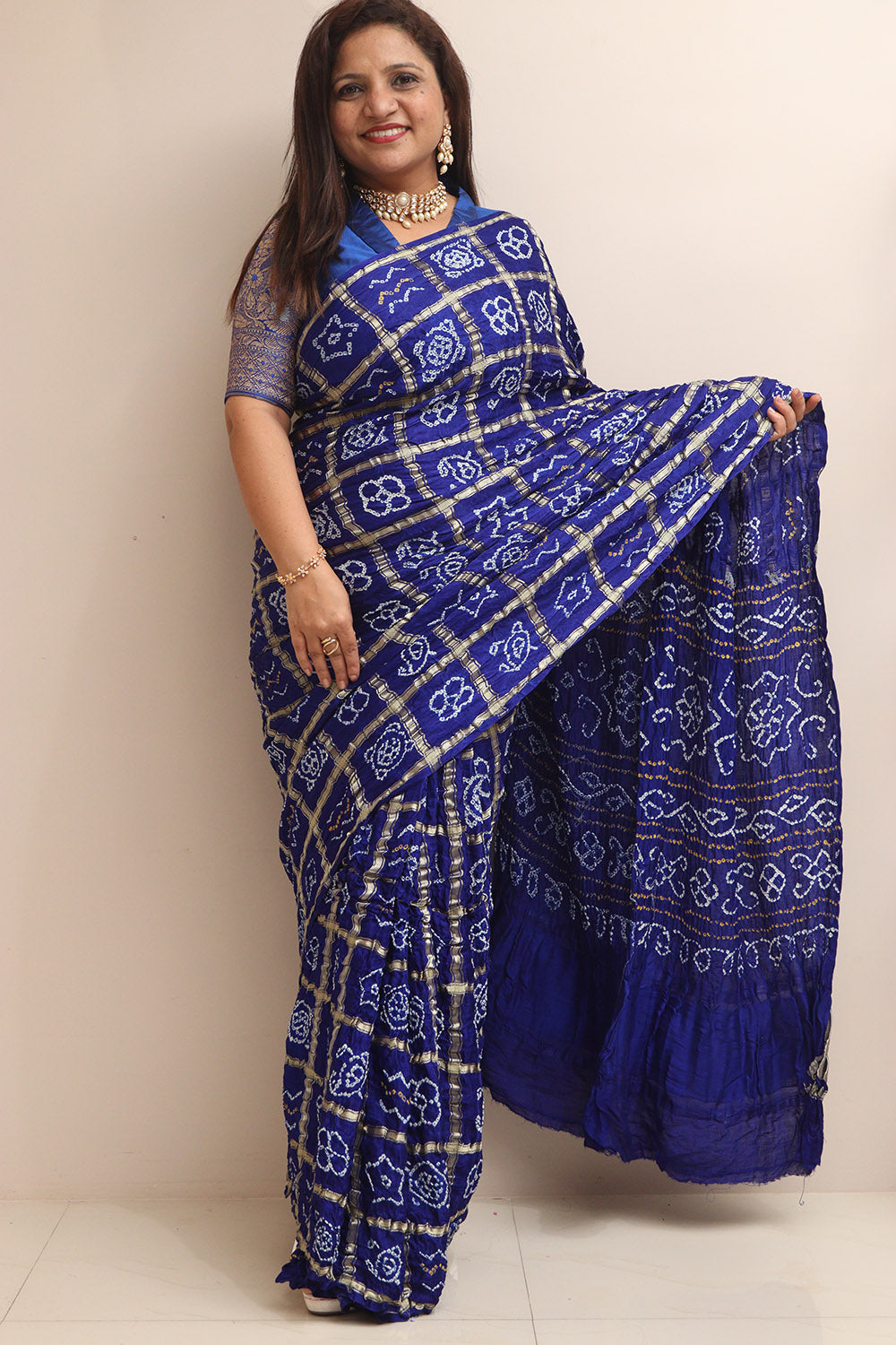 Elegant Blue Bandhani Pure Gajji Silk Gharchola Saree - Luxurion World