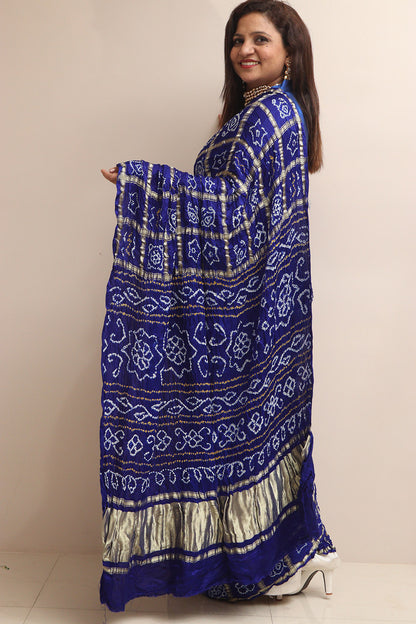 Elegant Blue Bandhani Pure Gajji Silk Saree - Luxurion World