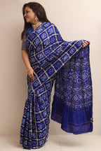 Elegant Blue Bandhani Pure Gajji Silk Gharchola Saree - Luxurion World