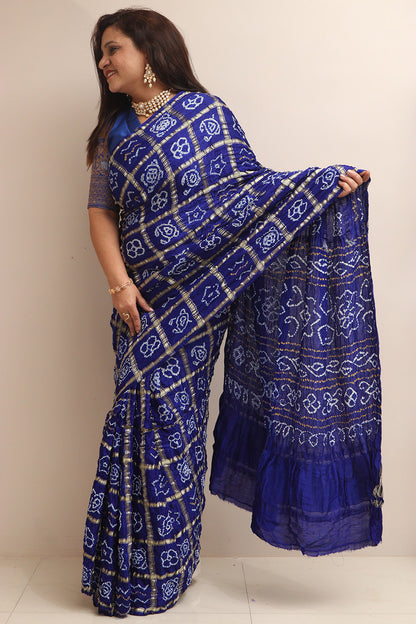 Elegant Blue Bandhani Pure Gajji Silk Saree - Luxurion World