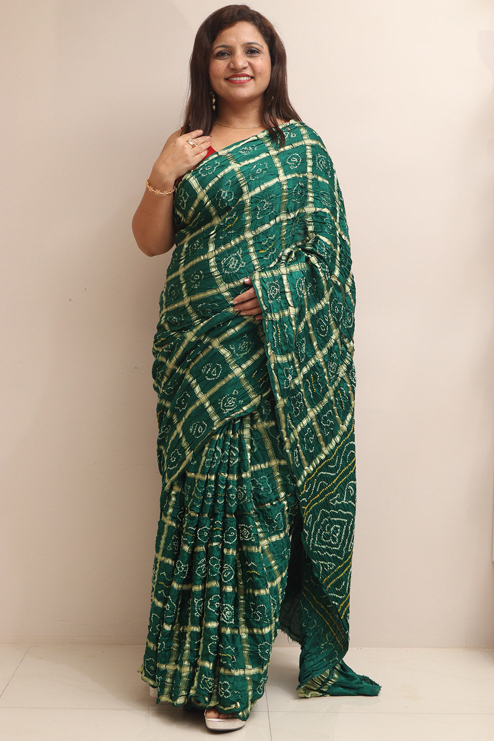 Stunning Green Bandhani Pure Gajji Silk Gharchola Saree - Luxurion World