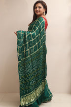Stunning Green Bandhani Pure Gajji Silk Gharchola Saree - Luxurion World