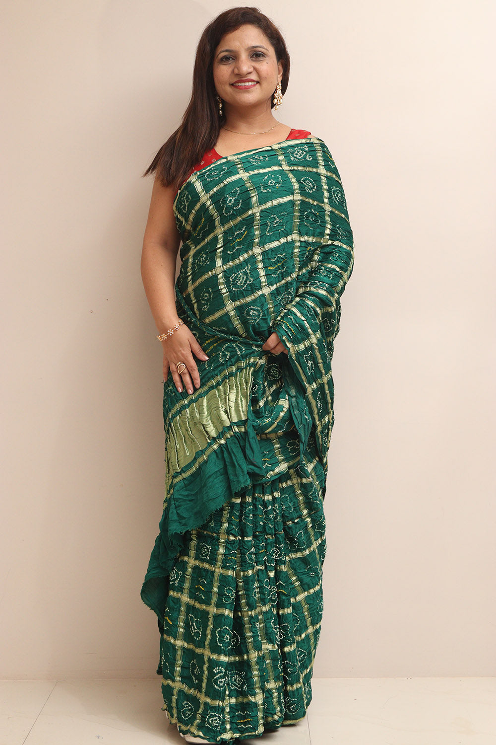 Stunning Green Bandhani Pure Gajji Silk Gharchola Saree - Luxurion World