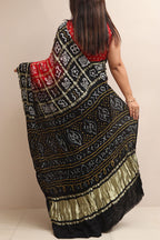 Stunning Red & Black Bandhani Pure Gajji Silk Gharchola Saree - Luxurion World