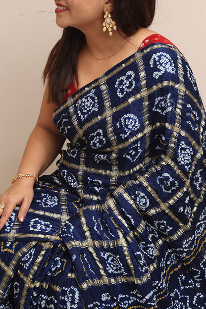 Elegant Blue Bandhani Pure Gajji Silk Saree - Luxurion World