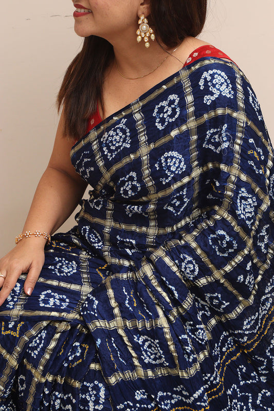 Elegant Blue Bandhani Pure Gajji Silk Saree - Luxurion World