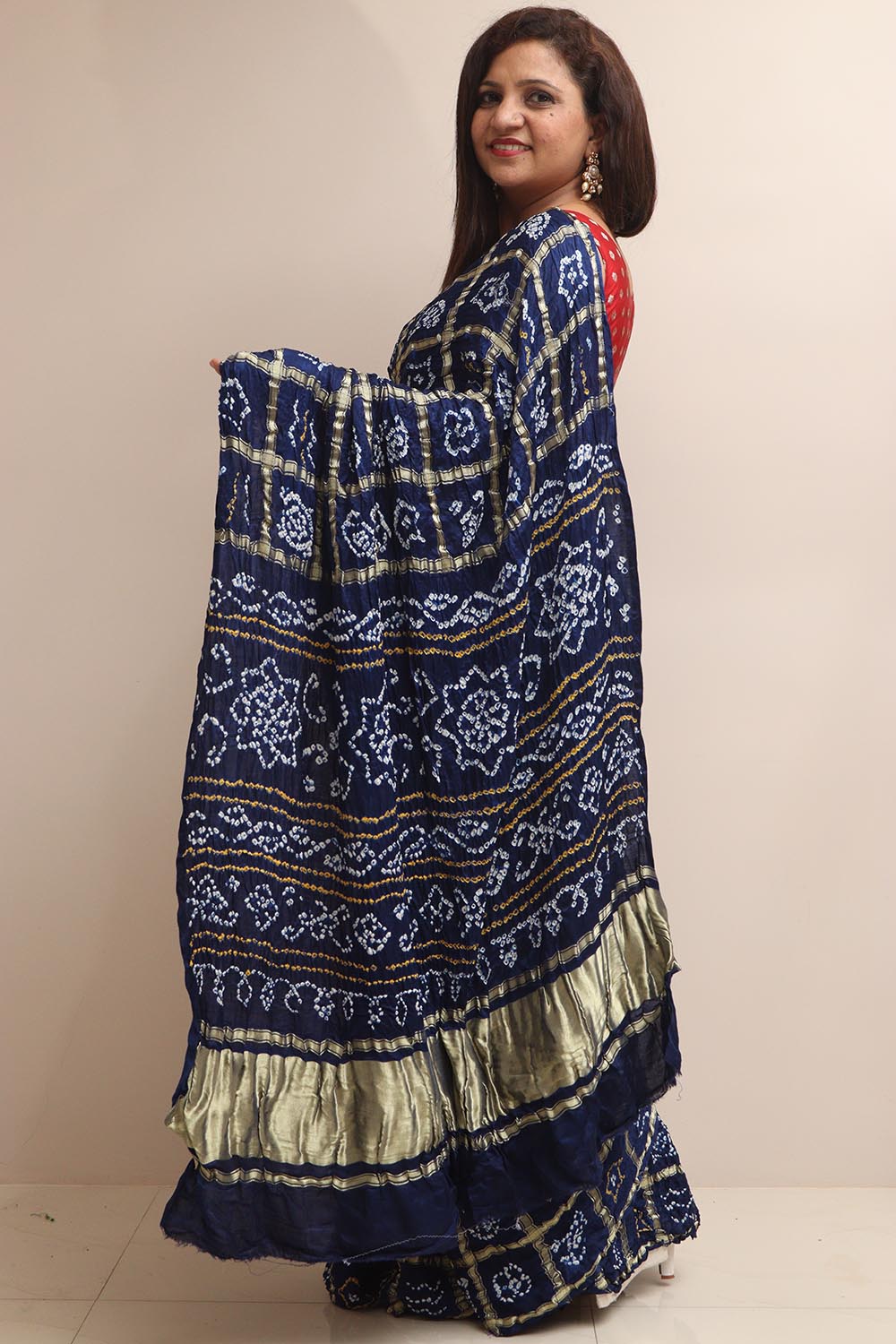 Elegant Blue Bandhani Pure Gajji Silk Saree - Luxurion World