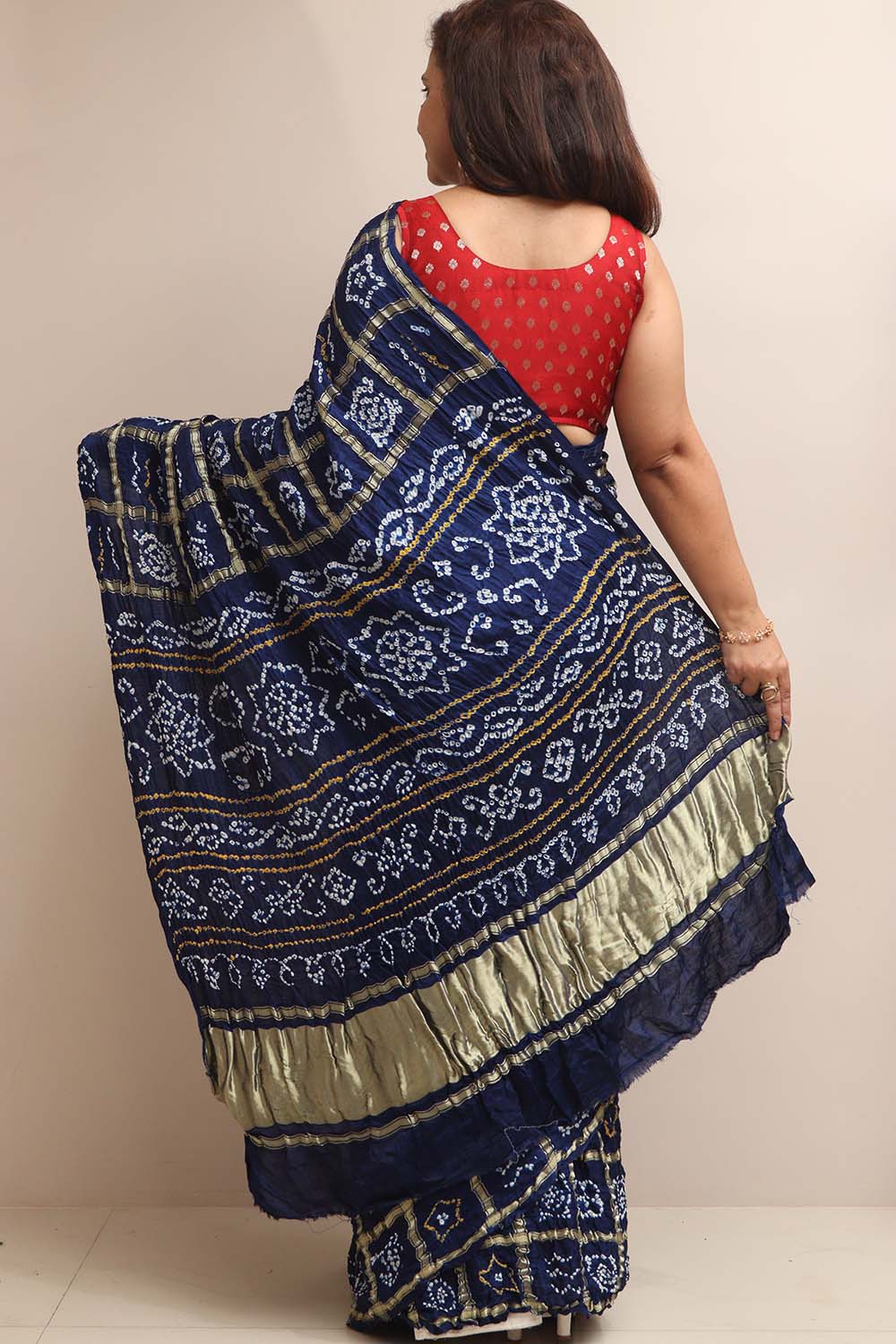 Elegant Blue Bandhani Pure Gajji Silk Saree - Luxurion World