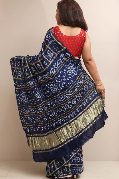 Elegant Blue Bandhani Pure Gajji Silk Saree - Luxurion World